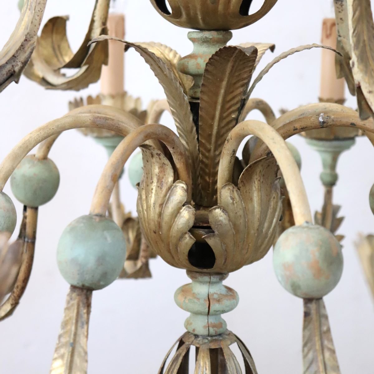 Chandelier Made Of Lacquered Wood And Iron, 12 Bulbs, Early 20th Century-photo-4