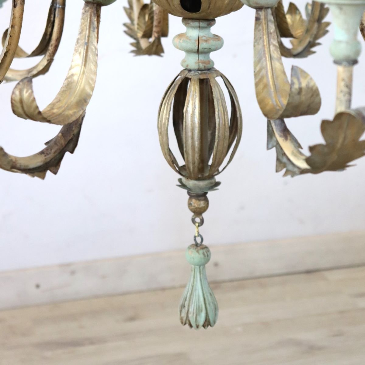 Chandelier Made Of Lacquered Wood And Iron, 12 Bulbs, Early 20th Century-photo-5