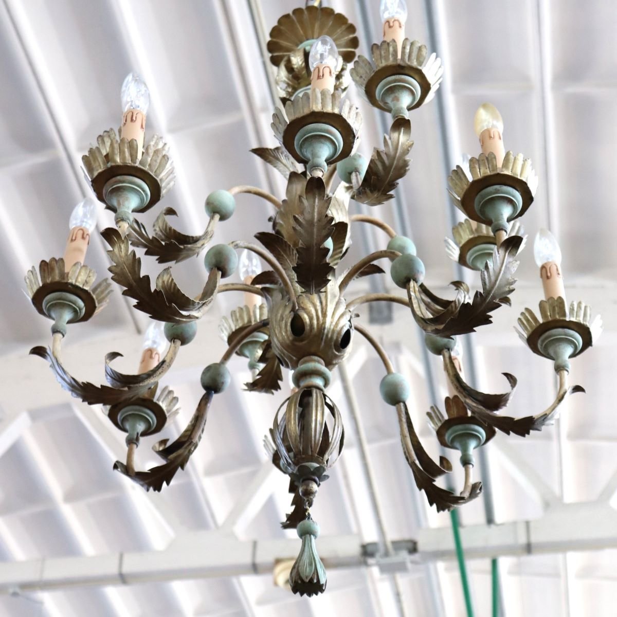 Chandelier Made Of Lacquered Wood And Iron, 12 Bulbs, Early 20th Century-photo-8