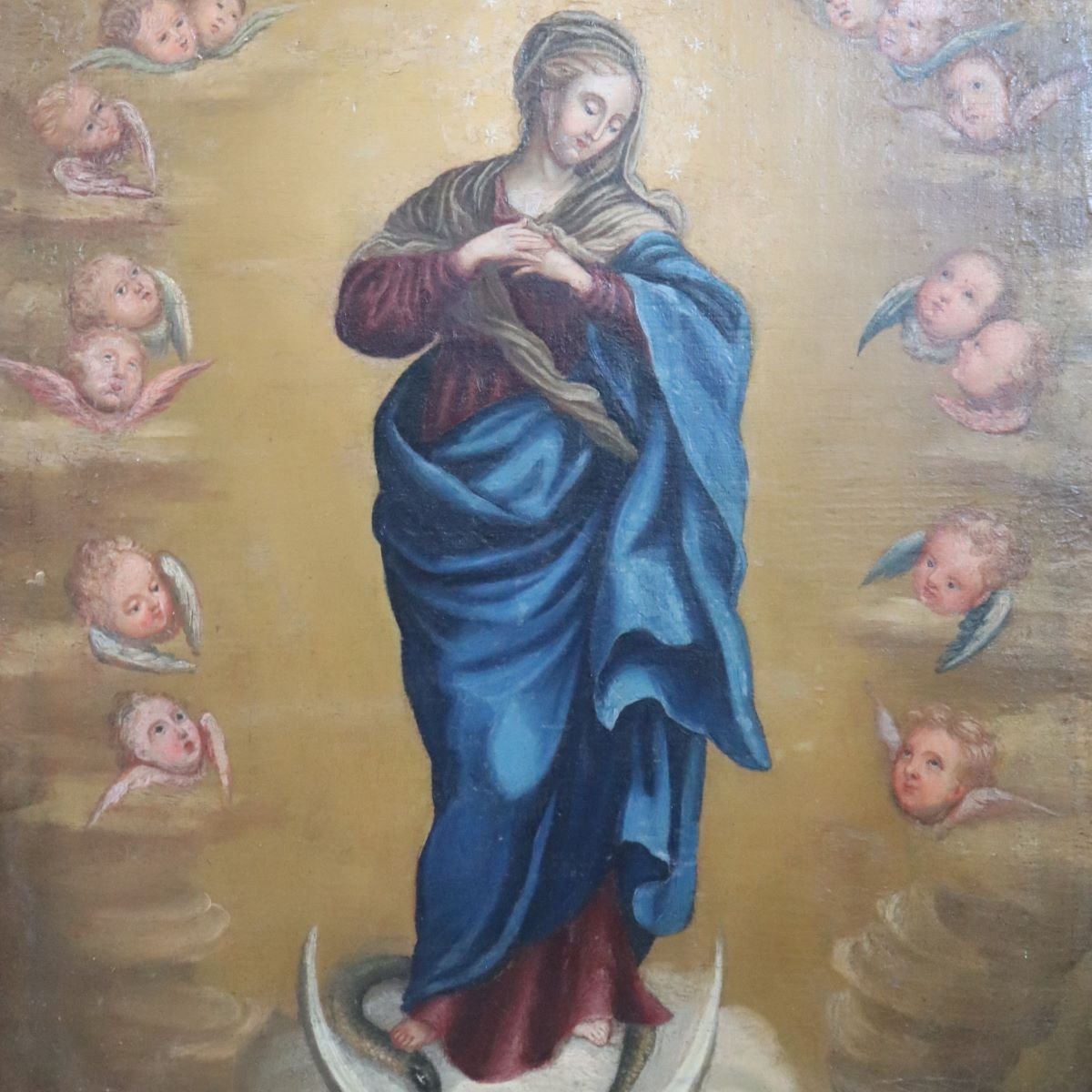 Huile sur toile, Immaculée Conception, Italie, XVIIIe siècle-photo-4