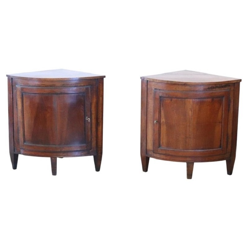 Pair Of Antique Corner Cabinets Made Of Solid Walnut, Italy, 18th Century