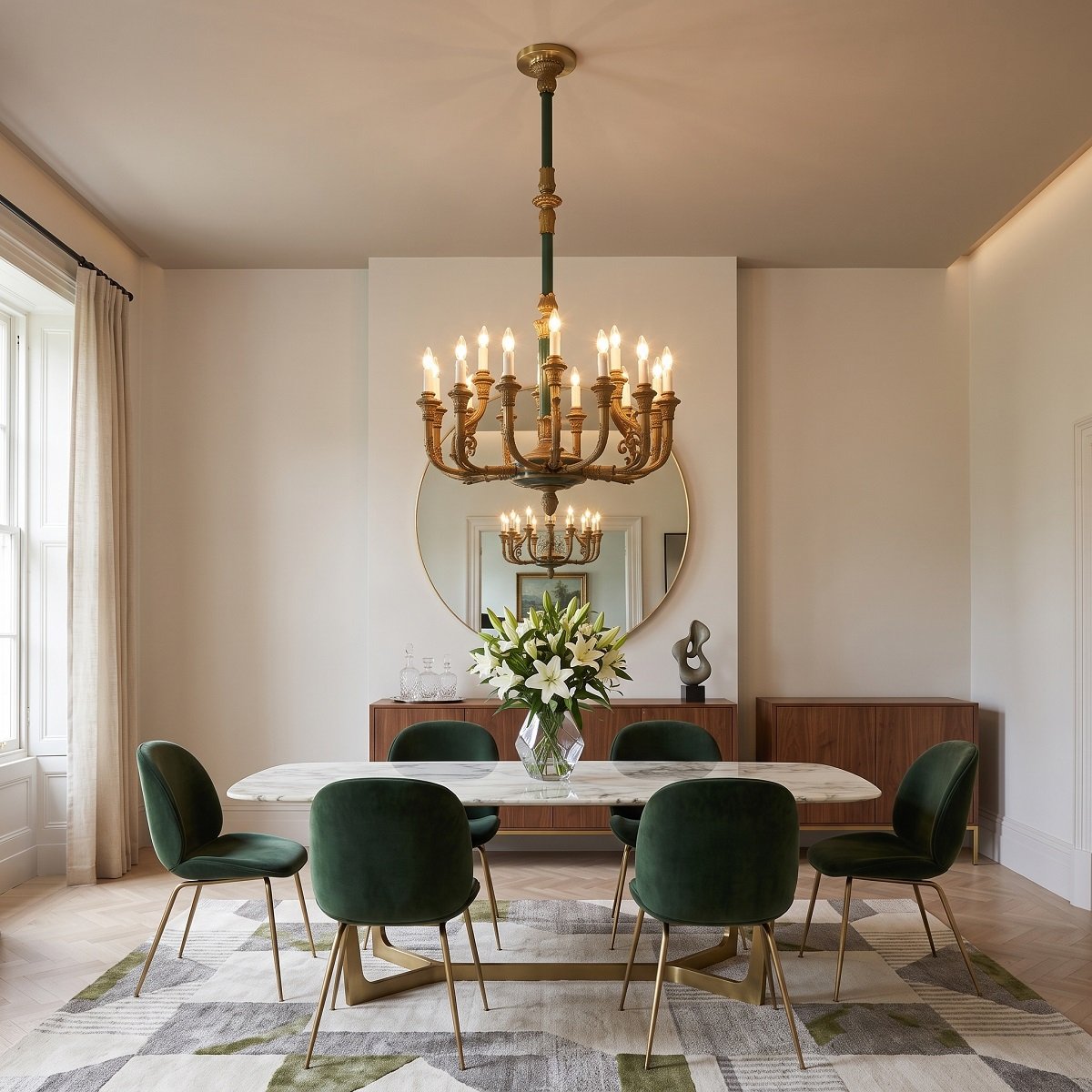 Chandelier In Gilded Bronze And Green-lacquered Metal, 18 Bulbs, Italy, Early 20th Century.-photo-1