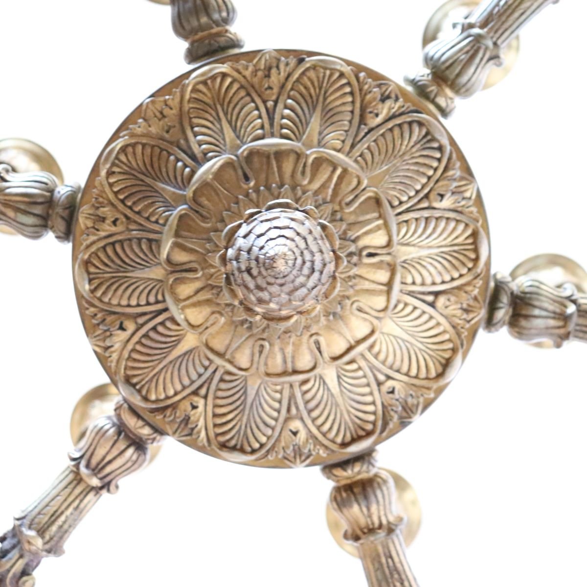 Chandelier In Gilded Bronze And Green-lacquered Metal, 18 Bulbs, Italy, Early 20th Century.-photo-7