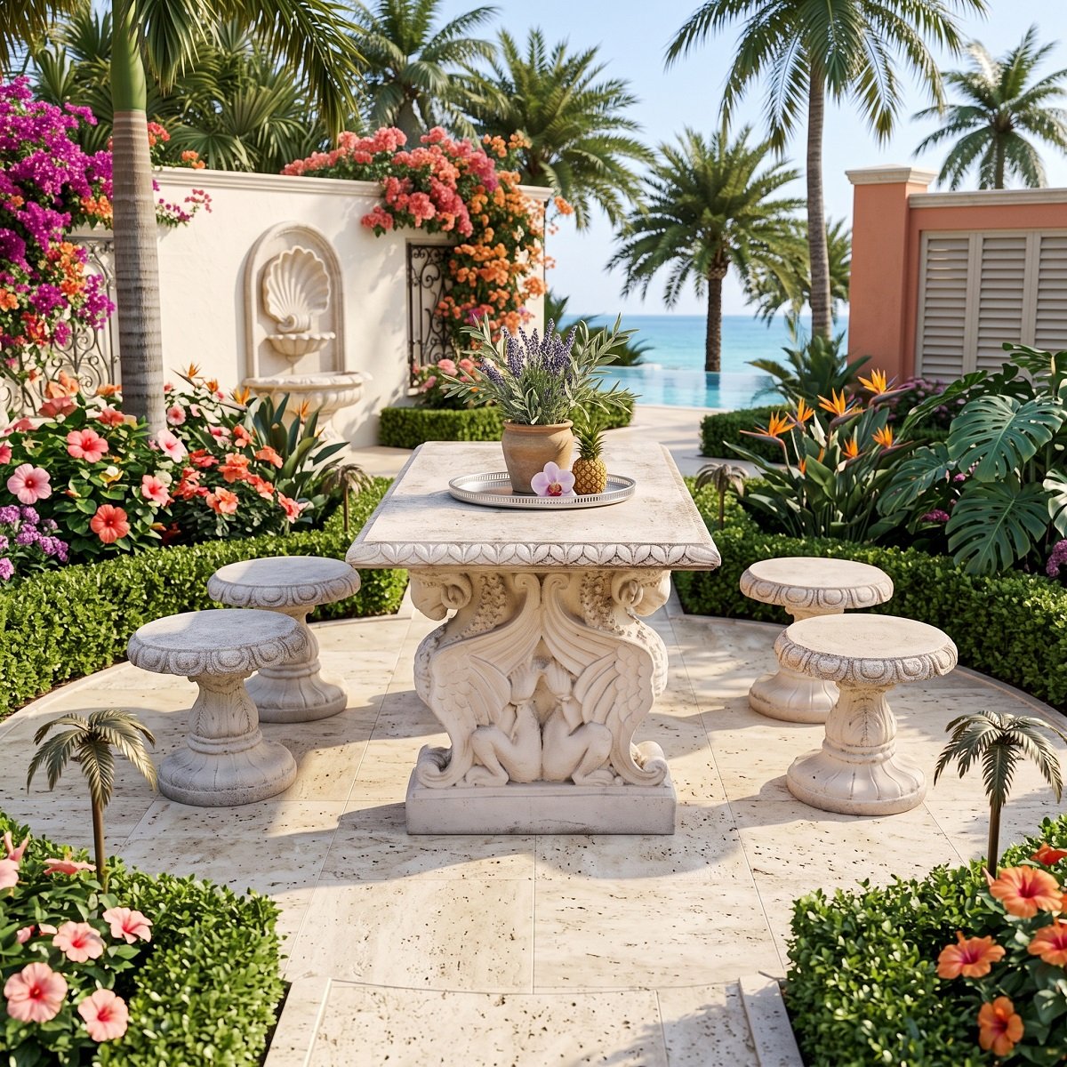 Table de jardin et 4 tabourets, Italie, début du XXe siècle-photo-2