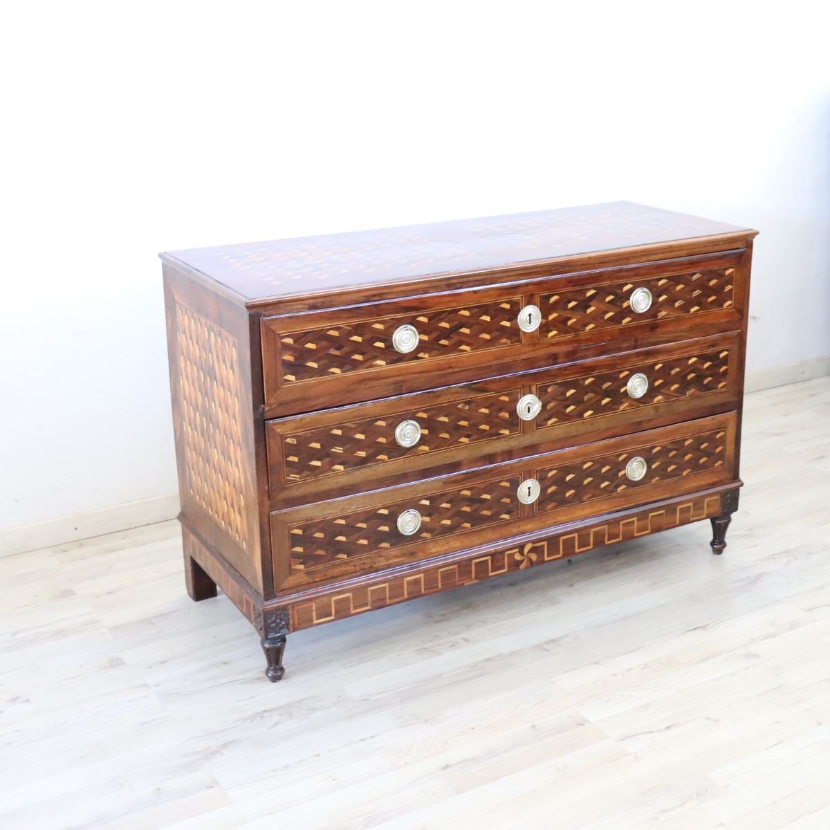 Commode En Noyer Incrusté, Italie 18ème Siècle, Restaurée-photo-3