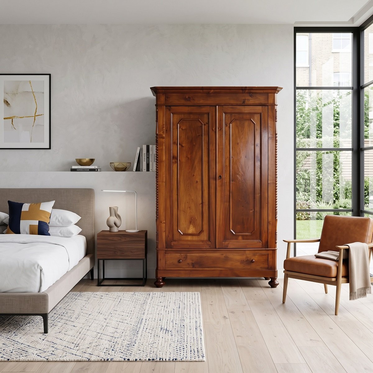 Antique Wardrobe Made Of Solid Walnut, Restored, Italy, Mid-19th Century-photo-2