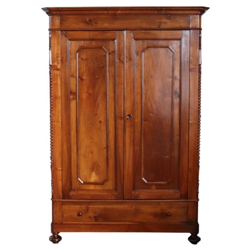 Antique Wardrobe Made Of Solid Walnut, Restored, Italy, Mid-19th Century