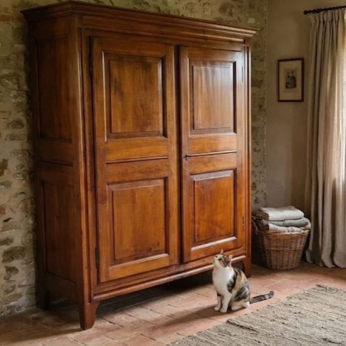 Armoire Antique en Bois de Peuplier Massif, Italie Début du 19e Siècle-photo-2