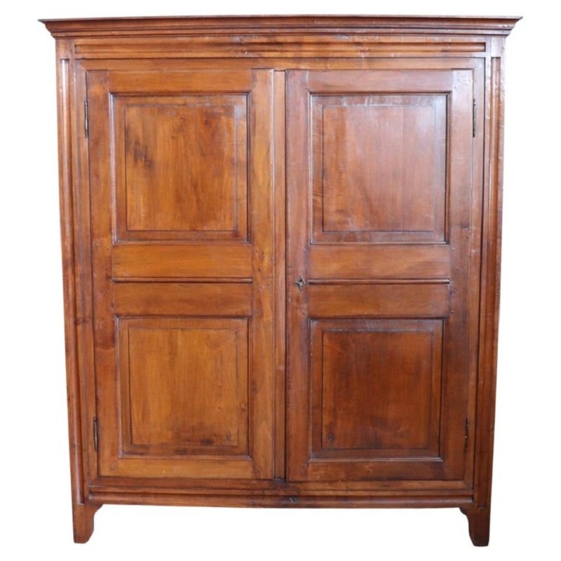 Armoire Antique en Bois de Peuplier Massif, Italie Début du 19e Siècle
