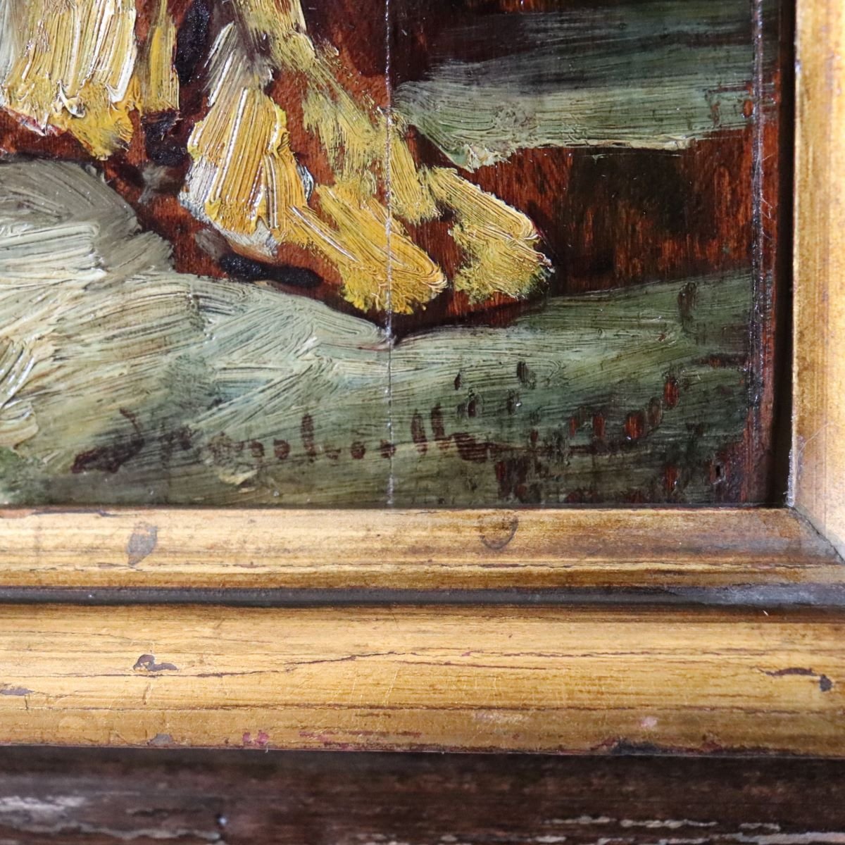 Peinture à l'huile sur bois du 19e siècle, scène galante, signée-photo-4