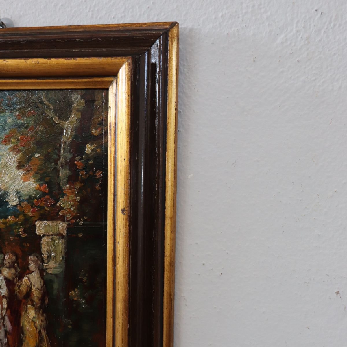 Peinture à l'huile sur bois du 19e siècle, scène galante, signée-photo-1