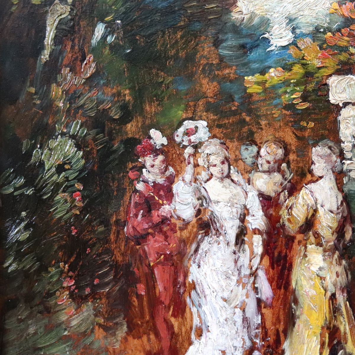Peinture à l'huile sur bois du 19e siècle, scène galante, signée-photo-4