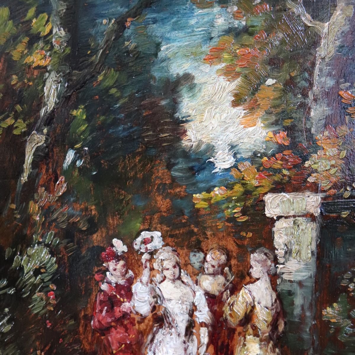 Peinture à l'huile sur bois du 19e siècle, scène galante, signée-photo-6