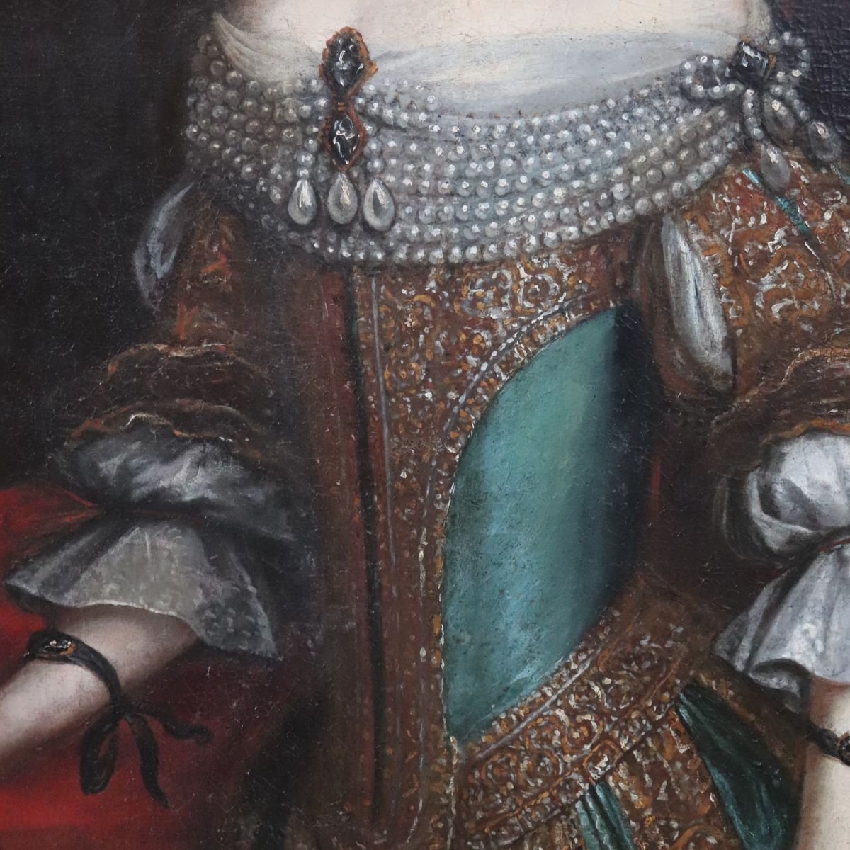 Portrait Of Anna Maria Luisa d'Orléans, Oil On Canvas, 17th Century-photo-3