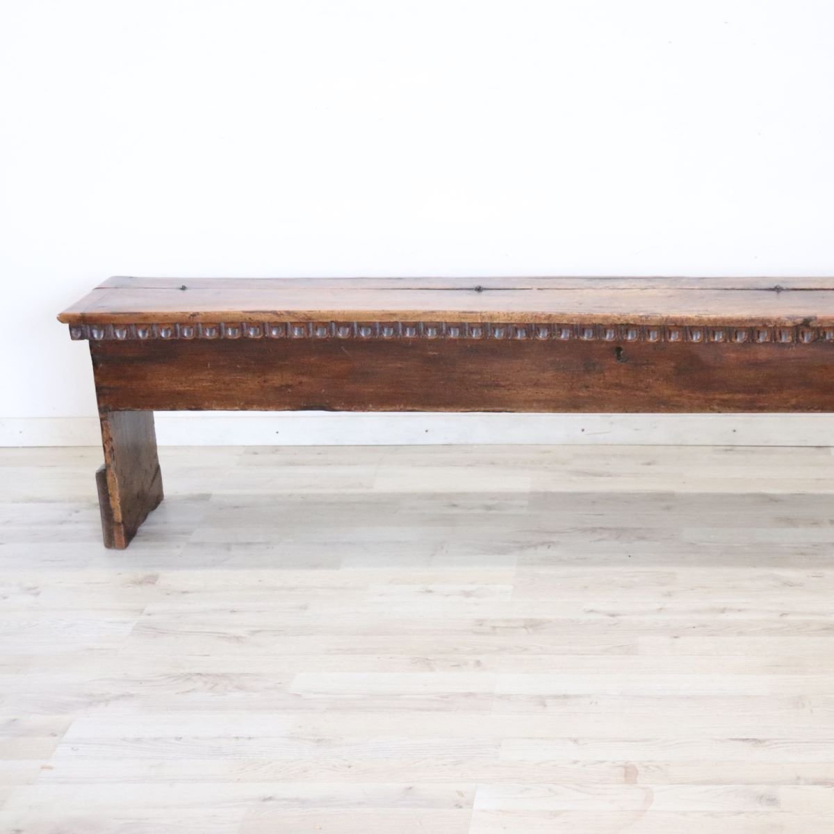 Antique Long Walnut Bench With Storage Compartment, Italy, Early 18th Century-photo-4