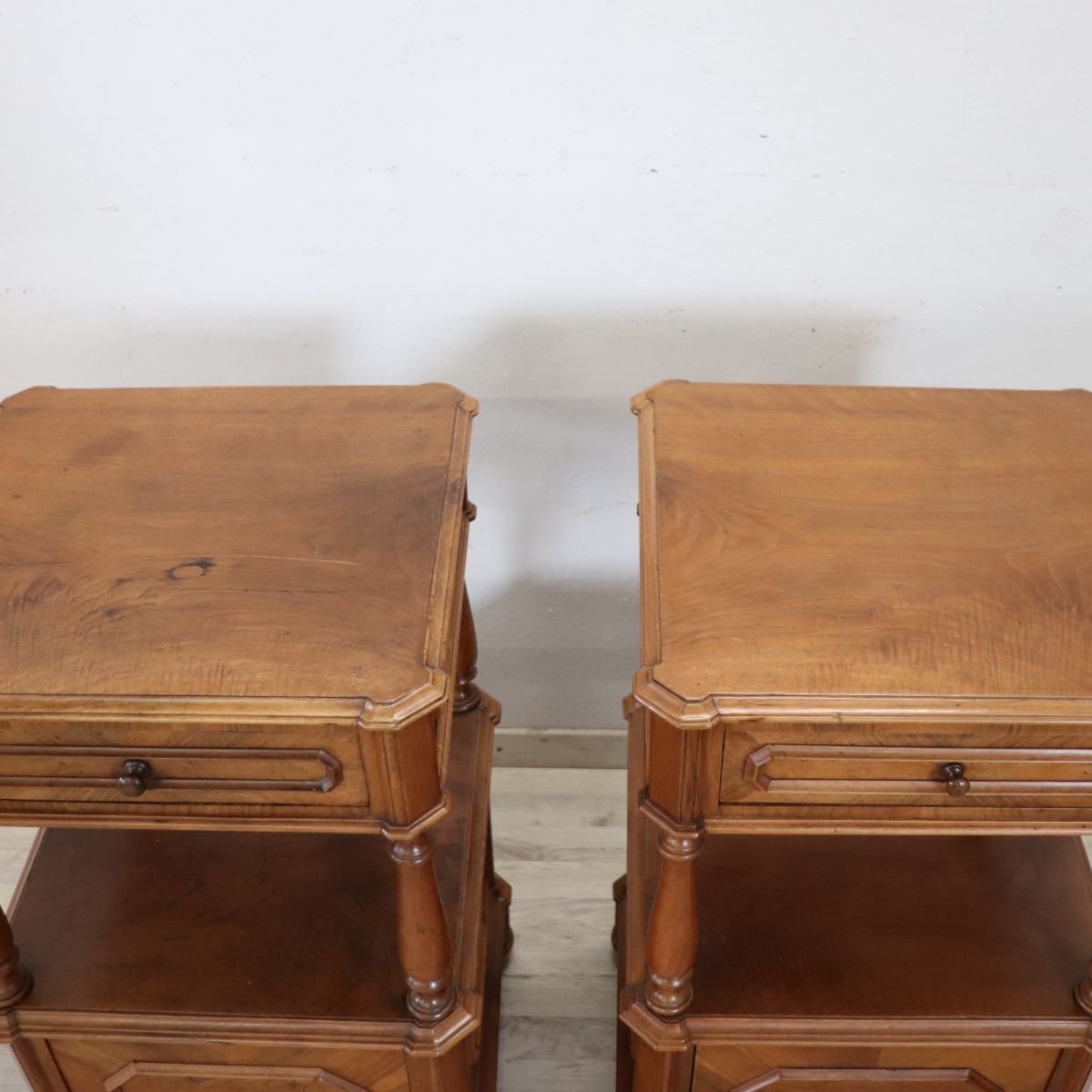 Pair Of Antique Walnut Nightstands, Italy, Late 19th Century-photo-5