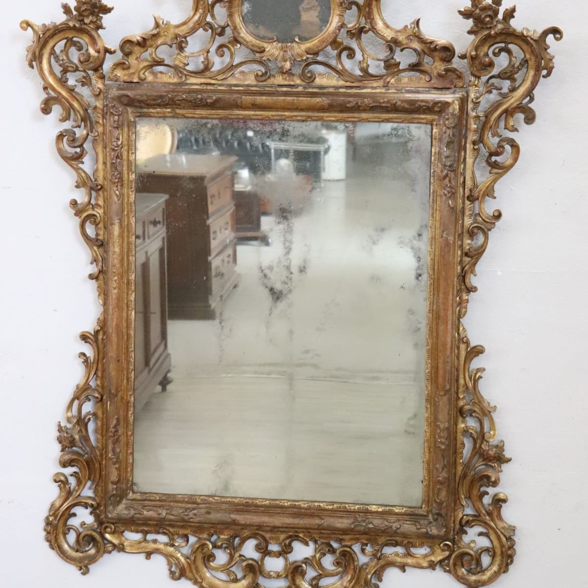 Miroir mural ancien en bois doré, Italie 19e siècle-photo-4