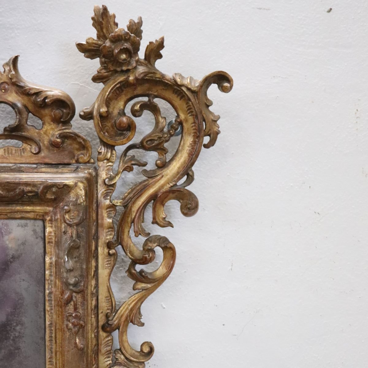 Miroir mural ancien en bois doré, Italie 19e siècle-photo-3