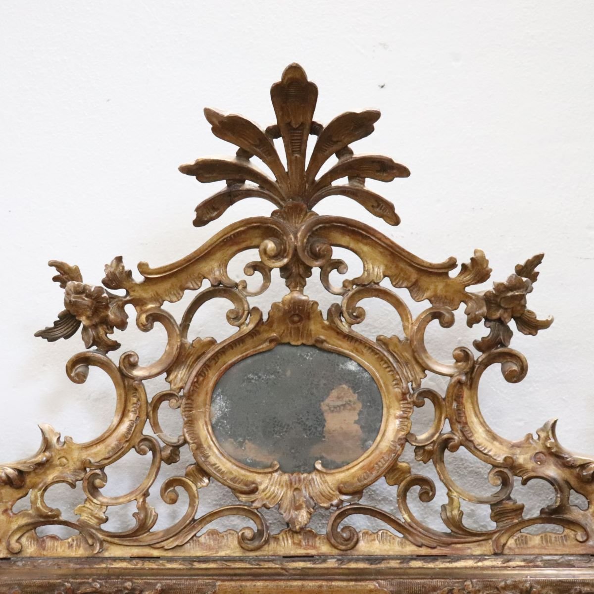 Miroir mural ancien en bois doré, Italie 19e siècle-photo-7