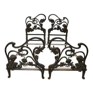 Art Nouveau Double Bed In Cast Iron, Late 19th Century