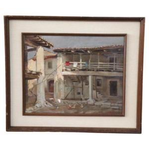 Ferme, Italie, Huile Sur Toile