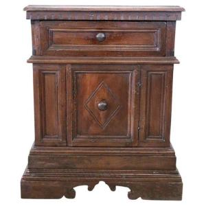 Antique Carved Walnut Nightstand, Tuscany, 17th Century