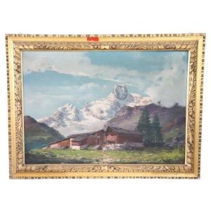 Paysage De Montagne, Huile Sur Toile 19èsime Siècle