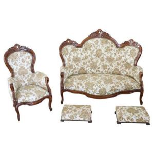 Antique Walnut Living Room Set, 1845