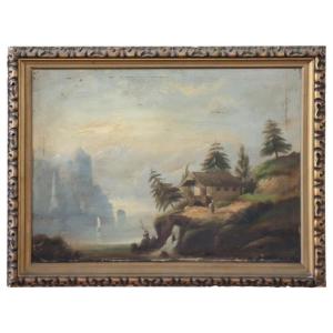 Peinture à l'Huile Sur Toile Ancienne 19ème Siècle