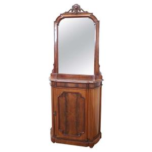 Small Antique Walnut Cabinet With Mirror, Late 19th Century