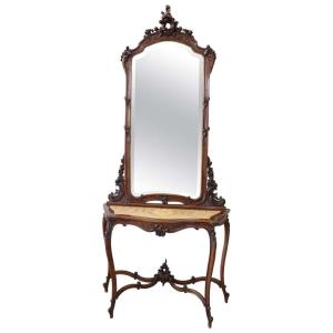 Antique Walnut Console Table With Mirror