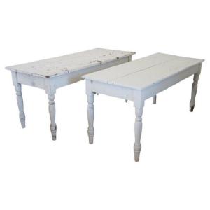 Longues Tables De Salle à Manger Ancien En Peuplier Laqué, 19ème Siècle