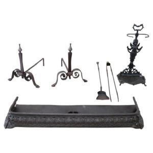 Antique Iron Fireplace Tool Set, Early 19th Century