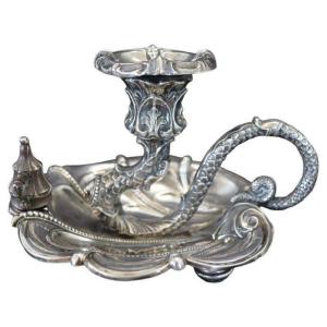 Bougeoir Art Nouveau En Argent Massif Par Wilhelm Binder