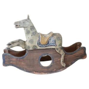 19th Century Rocking Horse In Painted Wood And Paper Mache