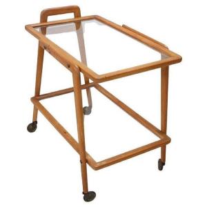 Wood And Glass Drinks Trolley Or Bar Cart, 1950s