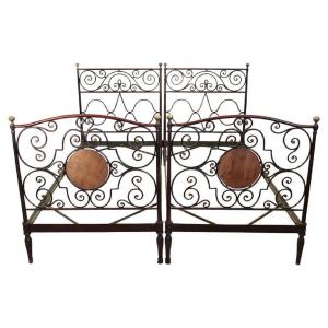 Single Beds In Iron, 19th Century, Set Of 2