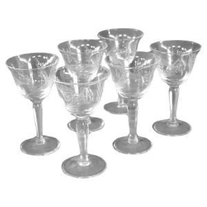 Set Of Six Liqueur Crystal Glasses With Refined Decoration