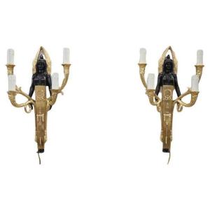 Sconces In Gilded And Patinated Bronze, Set Of 2