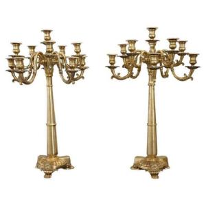Antique Gilt Bronze Candelabras With Eleven Lights, Late 19th Century, Set Of 2