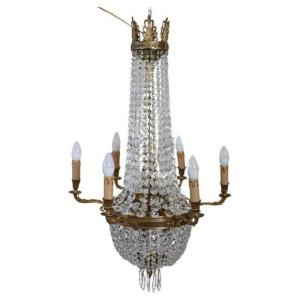 Gilded Bronze And Crystal Chandelier With 10 Bulbs