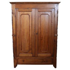 Antique Wardrobe In Solid Poplar Wood, Italy 19th Century