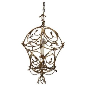 Lanterne vintage en fer doré, Italie, années 1980