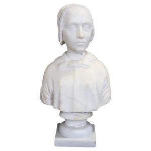 Bust Of A Lady Sculpture In White Marble , Italy 19th Century