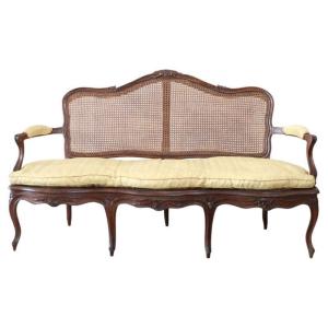 Antique Walnut And Vienna Straw Sofa, Italy 18th Century