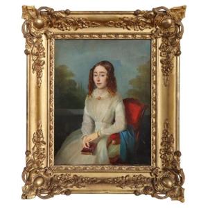 Portrait d'une jeune femme au livre, peinture à l'huile sur toile, Italie, XIXe siècle