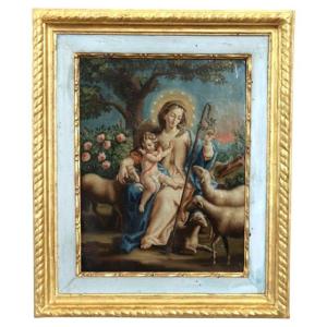 Mary The Shepherd, Signed Raphael Fogliardi And Dated 1795, Italian Oil Painting On Canvas