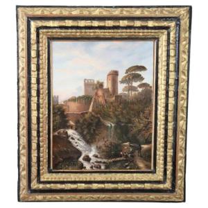 Landscape With A Castle, Oil On Canvas, Signed M.g., Italy, 18th Century