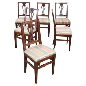 Chaises de salle à manger en Noyer, Lot de 6, Italie fin du XVIIIe siècle