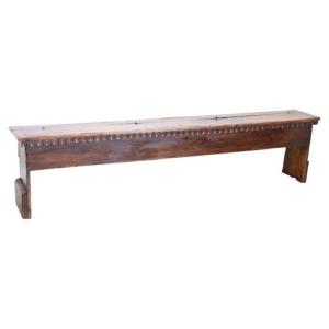 Long banc ancien en noyer avec rangement, Italie début du XVIIIe siècle